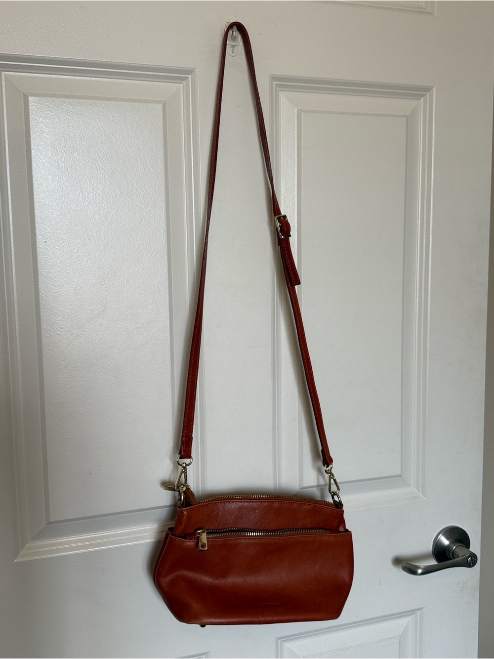 DIVINA FIRENZE Bag Lilla Leather Crossbody Handbag Triple Zip Brown Italy